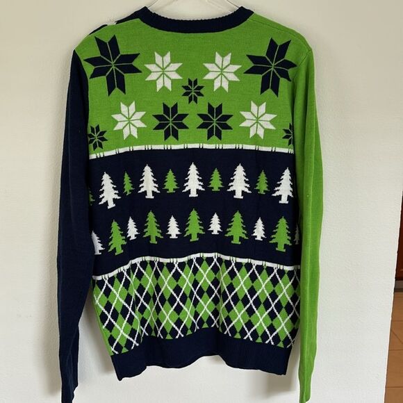 Seattle Seahawks NFL Team Apparel Christmas Sweater Lime Green Blue Size Large - Picture 7 of 11